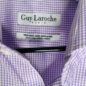 Guy Laroche Paris Mens Long Sleeve Shirt Size 18 34/35 Lilac Gingham Non Iron
